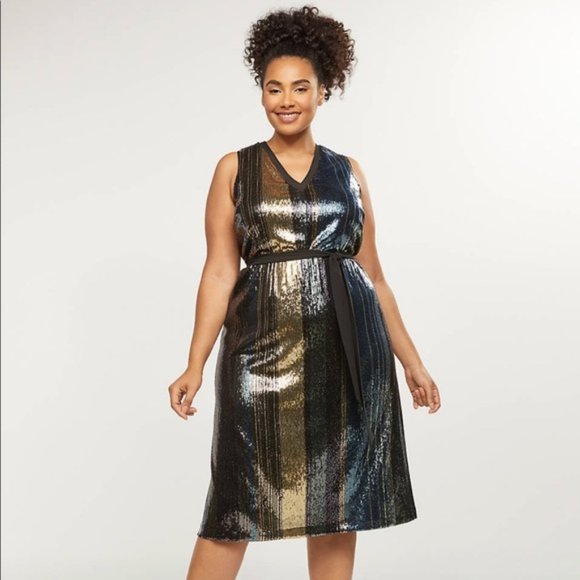 NWT- Lane Bryant Striped Sequin Midi Dress Size 20 - Picture 1 of 6